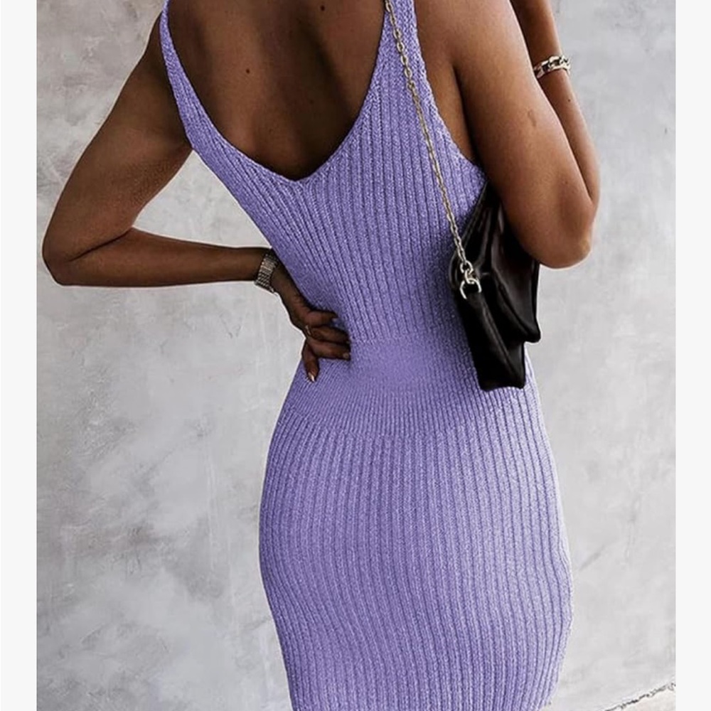 Chic Lavender Ribbed Mini Dress - Picture 3 of 8